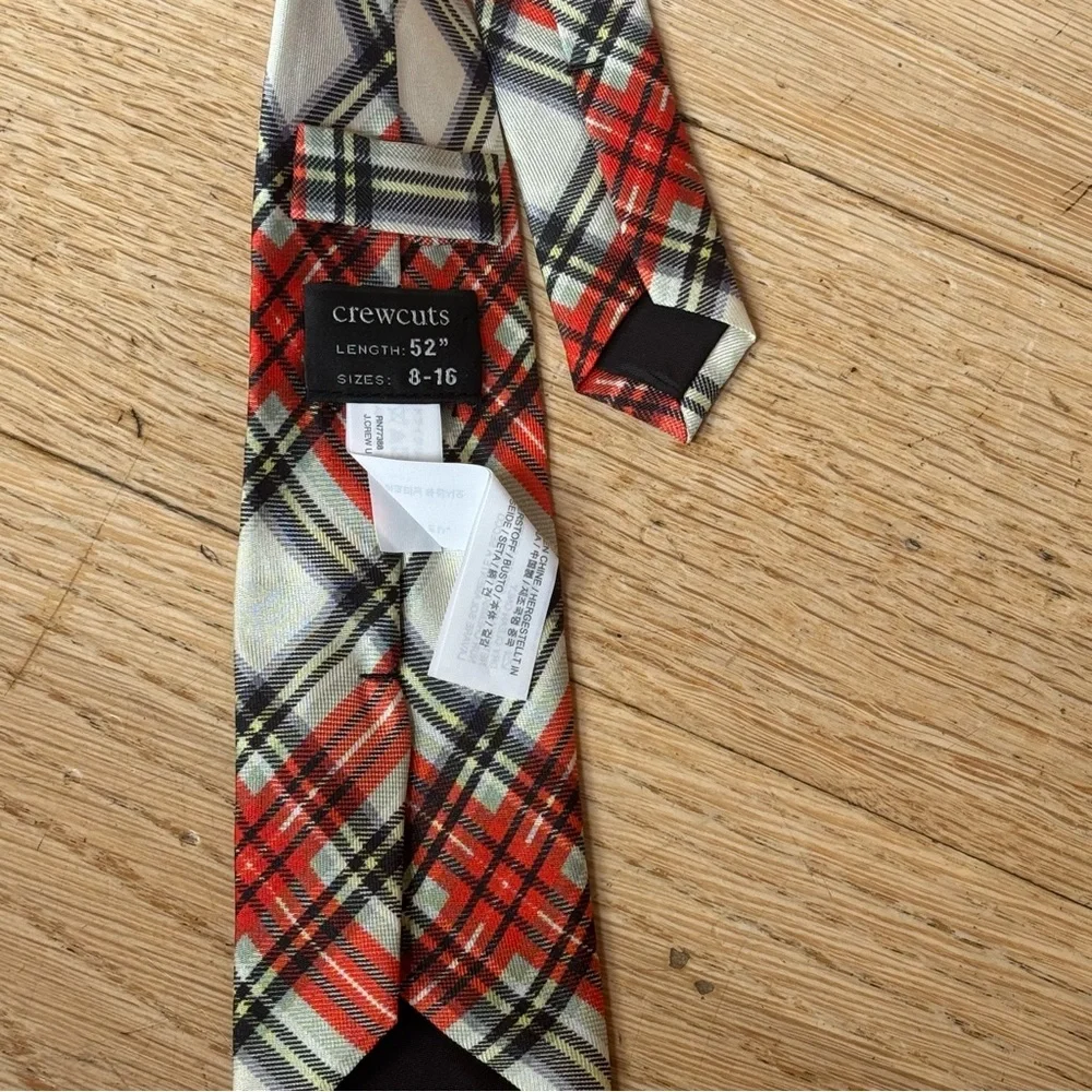 J Crew Crewcuts Plaid Classic Tie, red, black, white, yellow